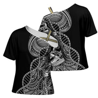 Samoan DNA Art Tattoo Cross Shoulder Shirt Polynesian Pattern Black Color