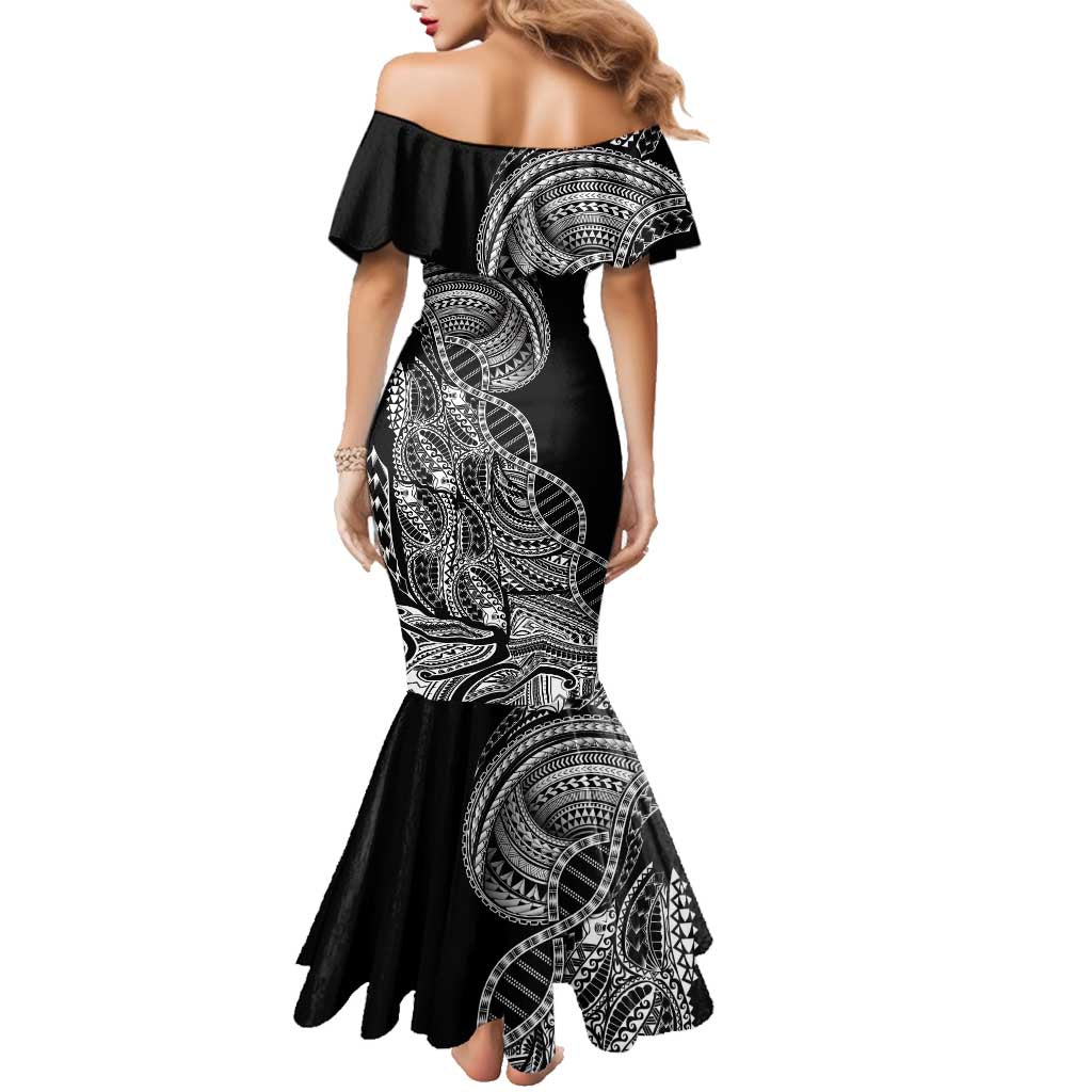 Samoan DNA Art Tattoo Family Matching Mermaid Dress and Hawaiian Shirt Polynesian Pattern Black Color LT03 - Polynesian Pride