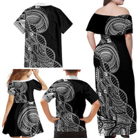 Samoan DNA Art Tattoo Family Matching Off Shoulder Maxi Dress and Hawaiian Shirt Polynesian Pattern Black Color LT03 - Polynesian Pride