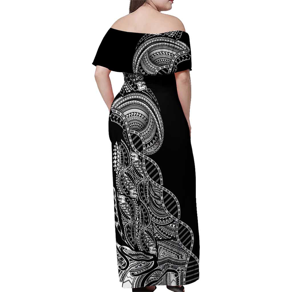 Samoan DNA Art Tattoo Family Matching Off Shoulder Maxi Dress and Hawaiian Shirt Polynesian Pattern Black Color LT03 - Polynesian Pride