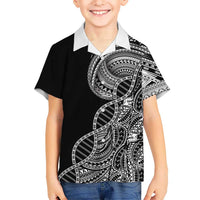 Samoan DNA Art Tattoo Family Matching Off Shoulder Maxi Dress and Hawaiian Shirt Polynesian Pattern Black Color LT03 Son's Shirt Black - Polynesian Pride