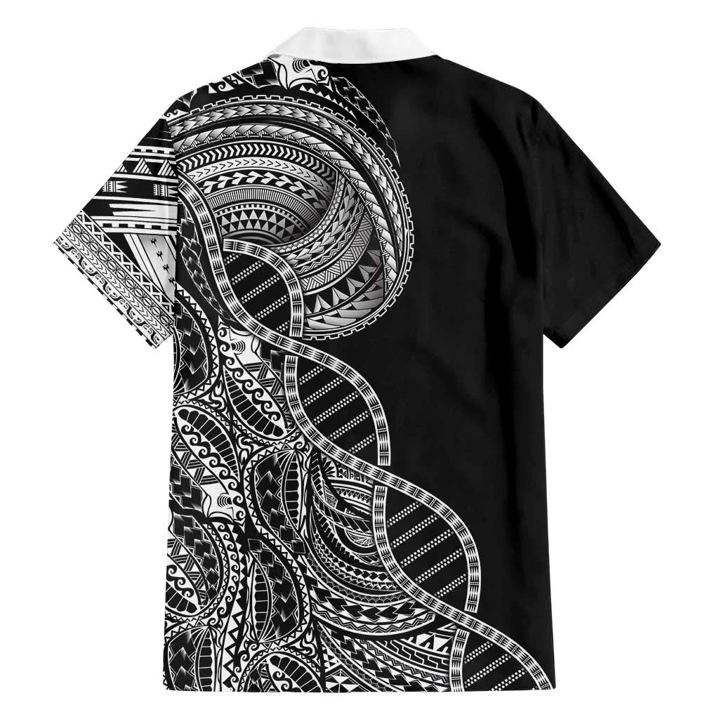Samoan DNA Art Tattoo Family Matching Off Shoulder Short Dress and Hawaiian Shirt Polynesian Pattern Black Color LT03 - Polynesian Pride