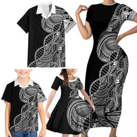 Samoan DNA Art Tattoo Family Matching Short Sleeve Bodycon Dress and Hawaiian Shirt Polynesian Pattern Black Color LT03 - Polynesian Pride