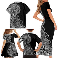 Samoan DNA Art Tattoo Family Matching Short Sleeve Bodycon Dress and Hawaiian Shirt Polynesian Pattern Black Color LT03 - Polynesian Pride