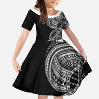 Samoan DNA Art Tattoo Family Matching Tank Maxi Dress and Hawaiian Shirt Polynesian Pattern Black Color LT03 Daughter's Dress Black - Polynesian Pride