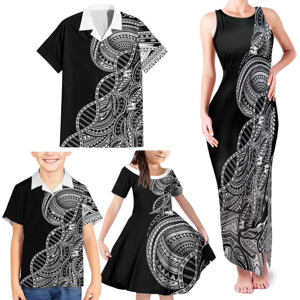 Samoan DNA Art Tattoo Family Matching Tank Maxi Dress and Hawaiian Shirt Polynesian Pattern Black Color LT03 - Polynesian Pride