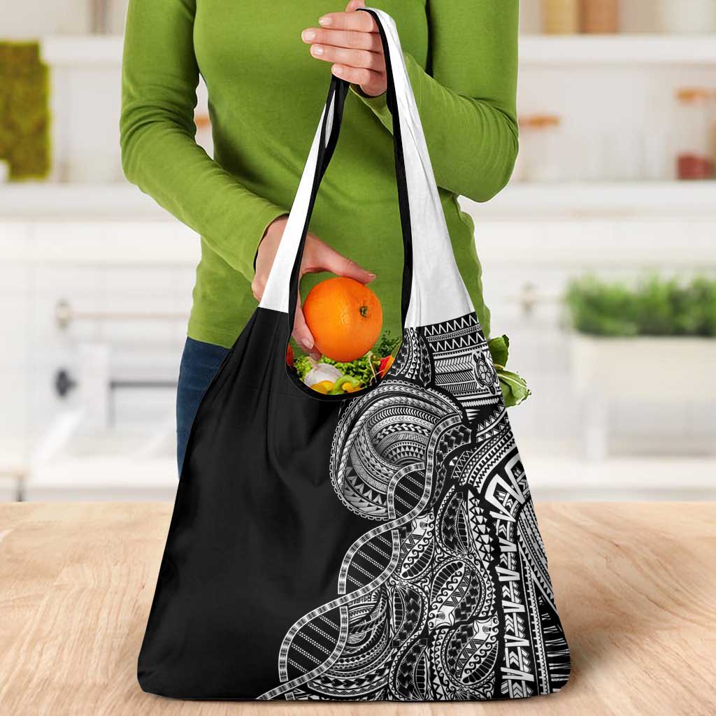 Samoan DNA Art Tattoo Grocery Bag Polynesian Pattern Black Color