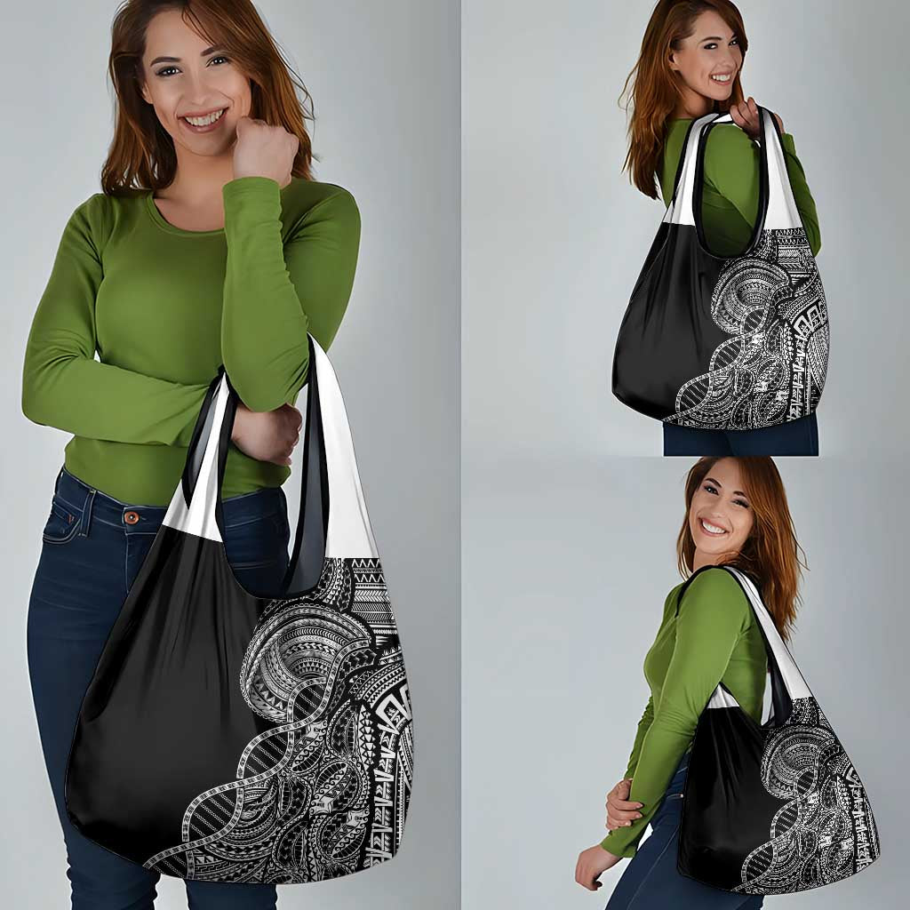 Samoan DNA Art Tattoo Grocery Bag Polynesian Pattern Black Color