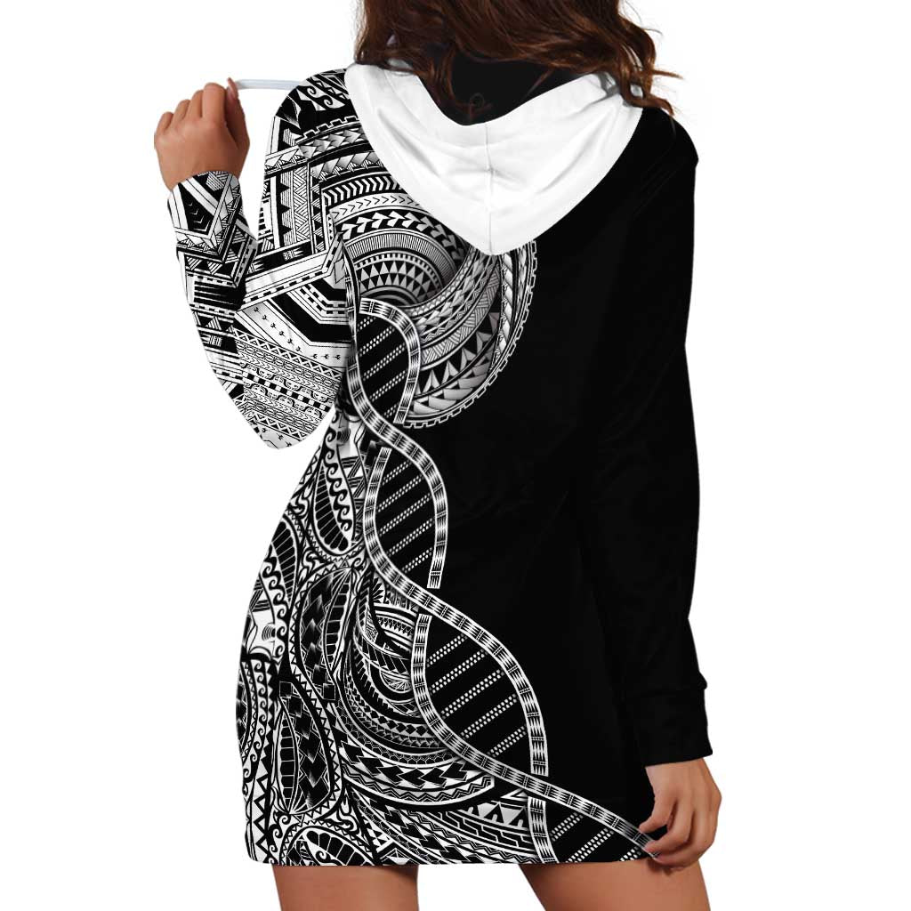 Samoan DNA Art Tattoo Hoodie Dress Polynesian Pattern Black Color