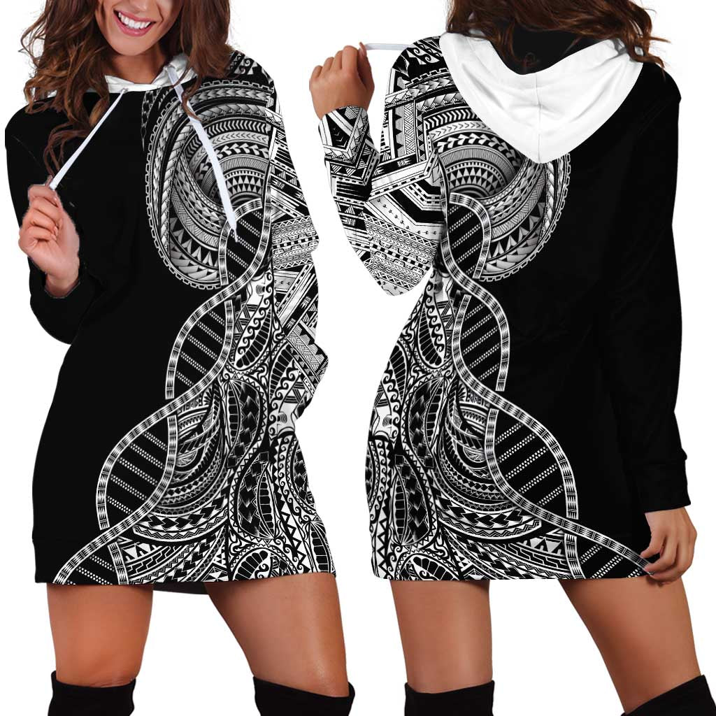 Samoan DNA Art Tattoo Hoodie Dress Polynesian Pattern Black Color