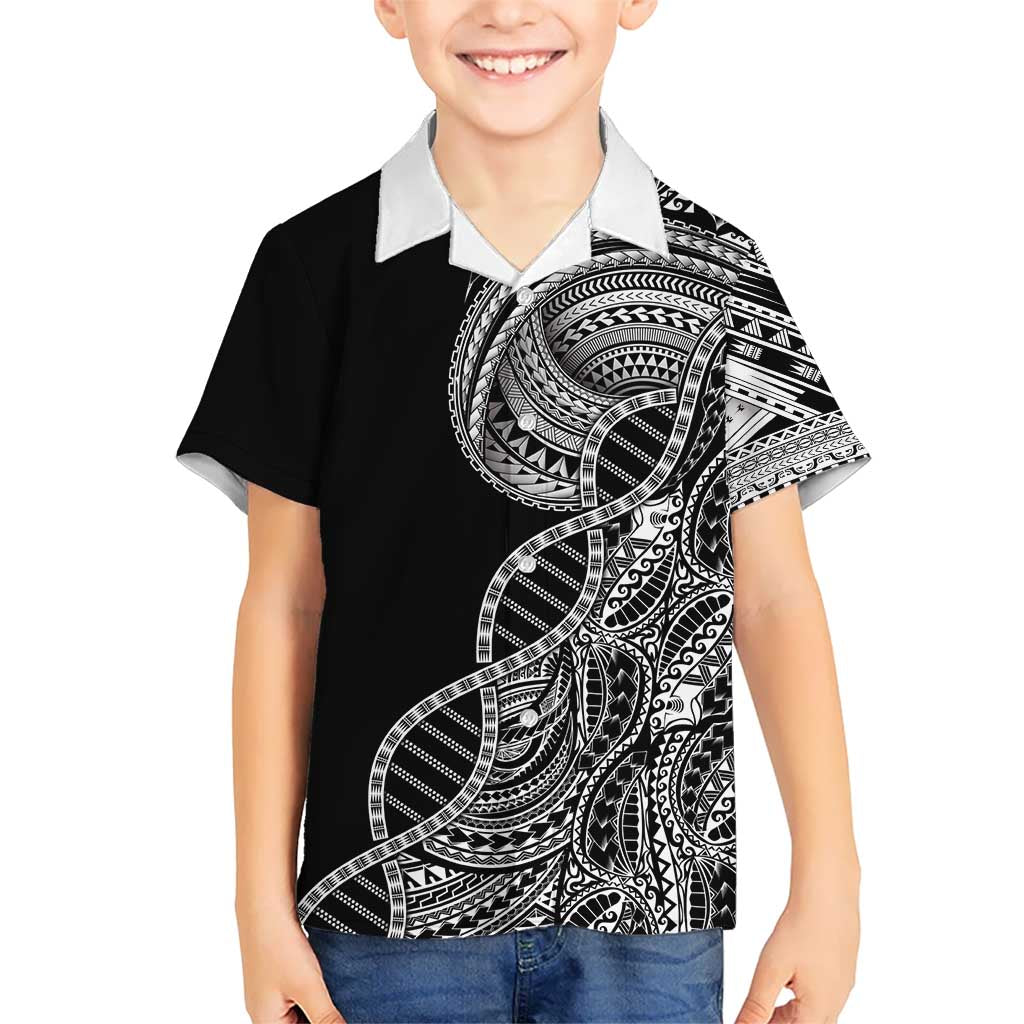 Samoan DNA Art Tattoo Kid Hawaiian Shirt Polynesian Pattern Black Color