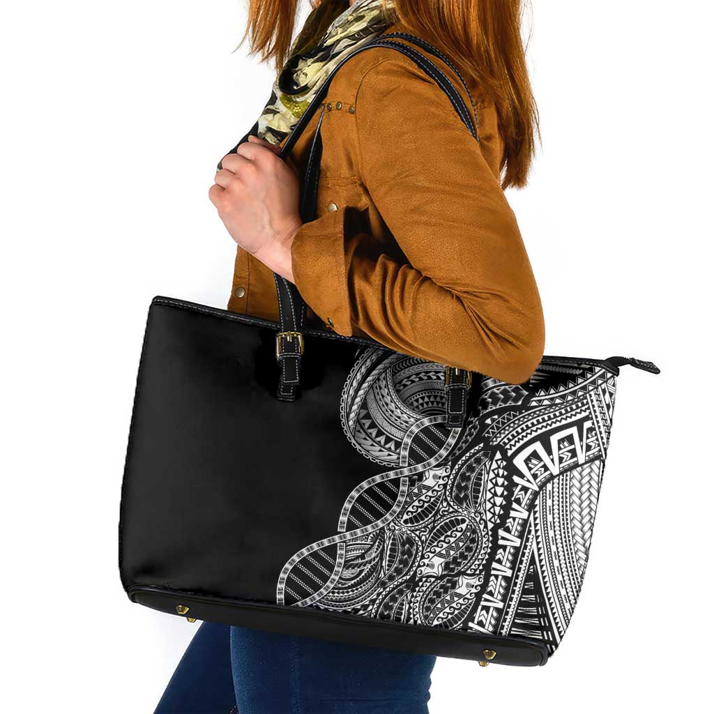 Samoan DNA Art Tattoo Leather Tote Bag Polynesian Pattern Black Color LT03 Black - Polynesian Pride