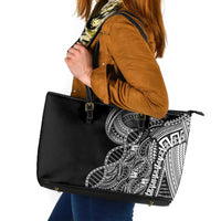 Samoan DNA Art Tattoo Leather Tote Bag Polynesian Pattern Black Color LT03 Black - Polynesian Pride