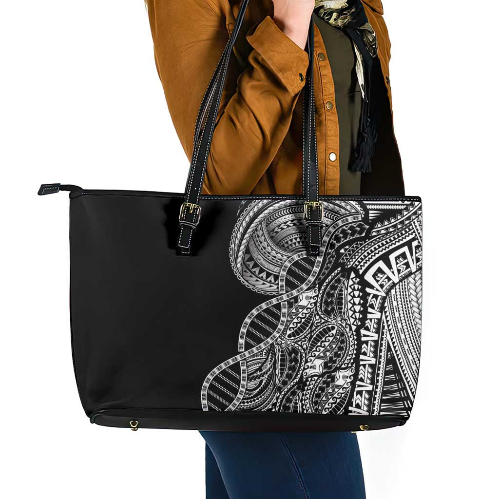 Samoan DNA Art Tattoo Leather Tote Bag Polynesian Pattern Black Color LT03 - Polynesian Pride