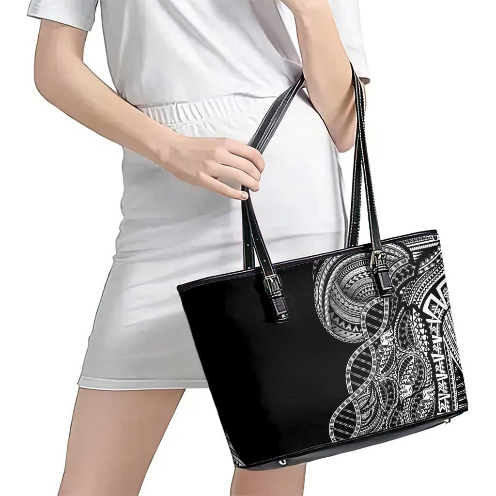 Samoan DNA Art Tattoo Leather Tote Bag Polynesian Pattern Black Color LT03 - Polynesian Pride