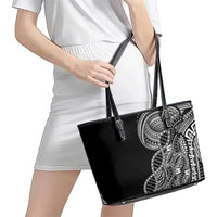 Samoan DNA Art Tattoo Leather Tote Bag Polynesian Pattern Black Color LT03 - Polynesian Pride