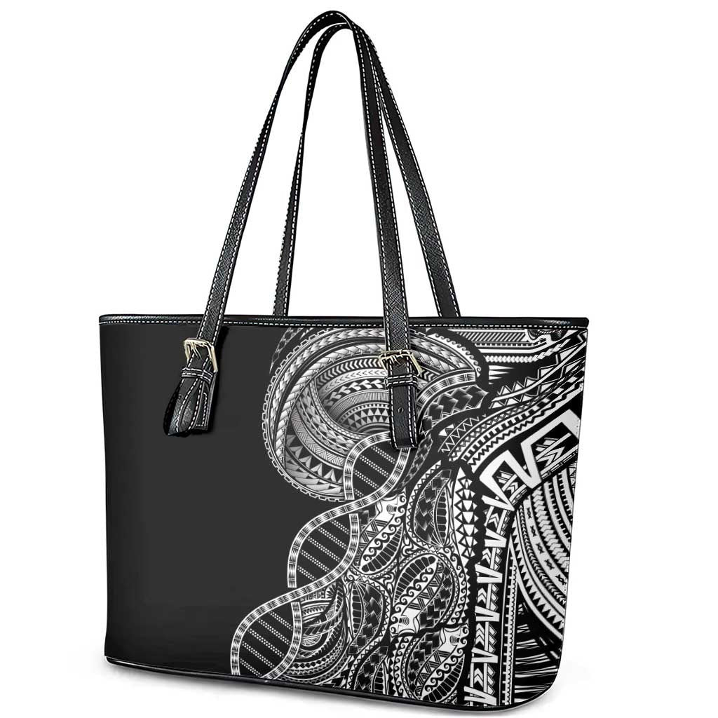 Samoan DNA Art Tattoo Leather Tote Bag Polynesian Pattern Black Color LT03 - Polynesian Pride