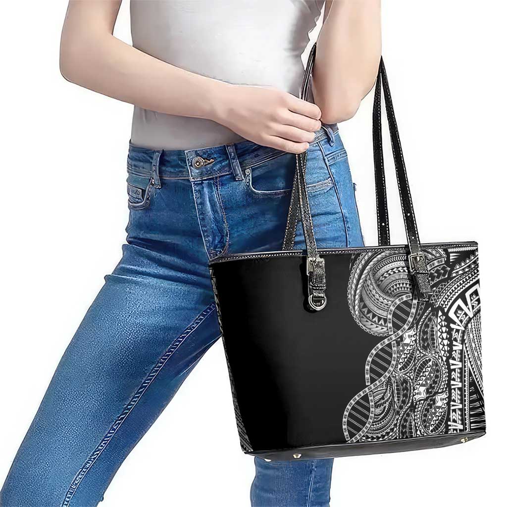 Samoan DNA Art Tattoo Leather Tote Bag Polynesian Pattern Black Color LT03 - Polynesian Pride