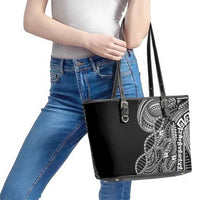 Samoan DNA Art Tattoo Leather Tote Bag Polynesian Pattern Black Color LT03 - Polynesian Pride