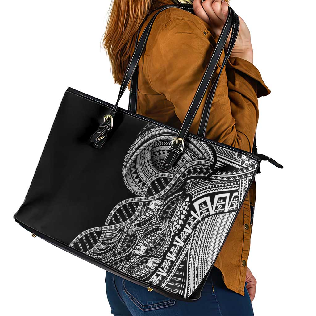 Samoan DNA Art Tattoo Leather Tote Bag Polynesian Pattern Black Color LT03 - Polynesian Pride