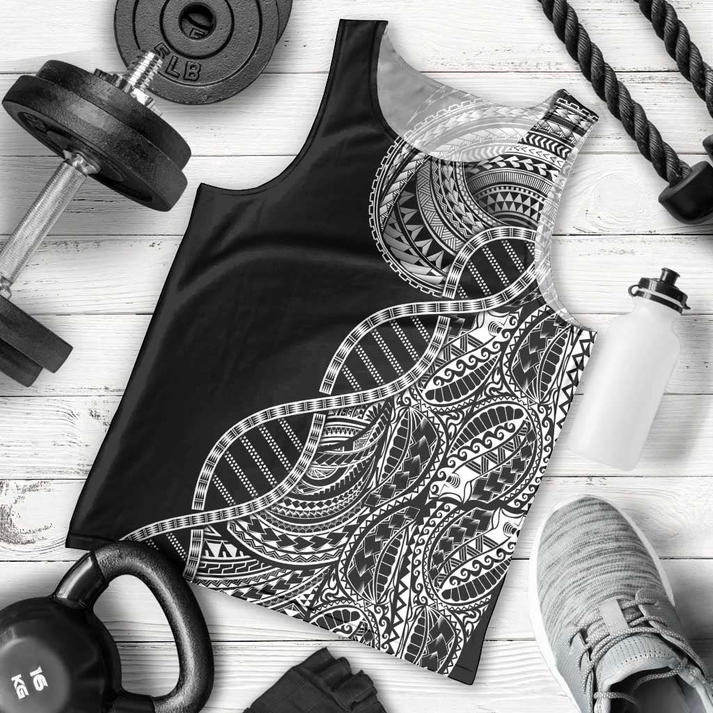 Samoan DNA Art Tattoo Men Tank Top Polynesian Pattern Black Color