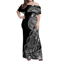 Samoan DNA Art Tattoo Off Shoulder Maxi Dress Polynesian Pattern Black Color LT03 Women Black - Polynesian Pride