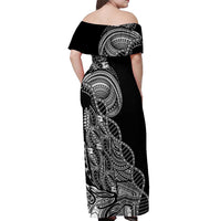 Samoan DNA Art Tattoo Off Shoulder Maxi Dress Polynesian Pattern Black Color LT03 - Polynesian Pride