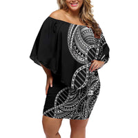 Samoan DNA Art Tattoo Off Shoulder Short Dress Polynesian Pattern Black Color LT03 Women Black - Polynesian Pride