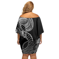 Samoan DNA Art Tattoo Off Shoulder Short Dress Polynesian Pattern Black Color LT03 - Polynesian Pride