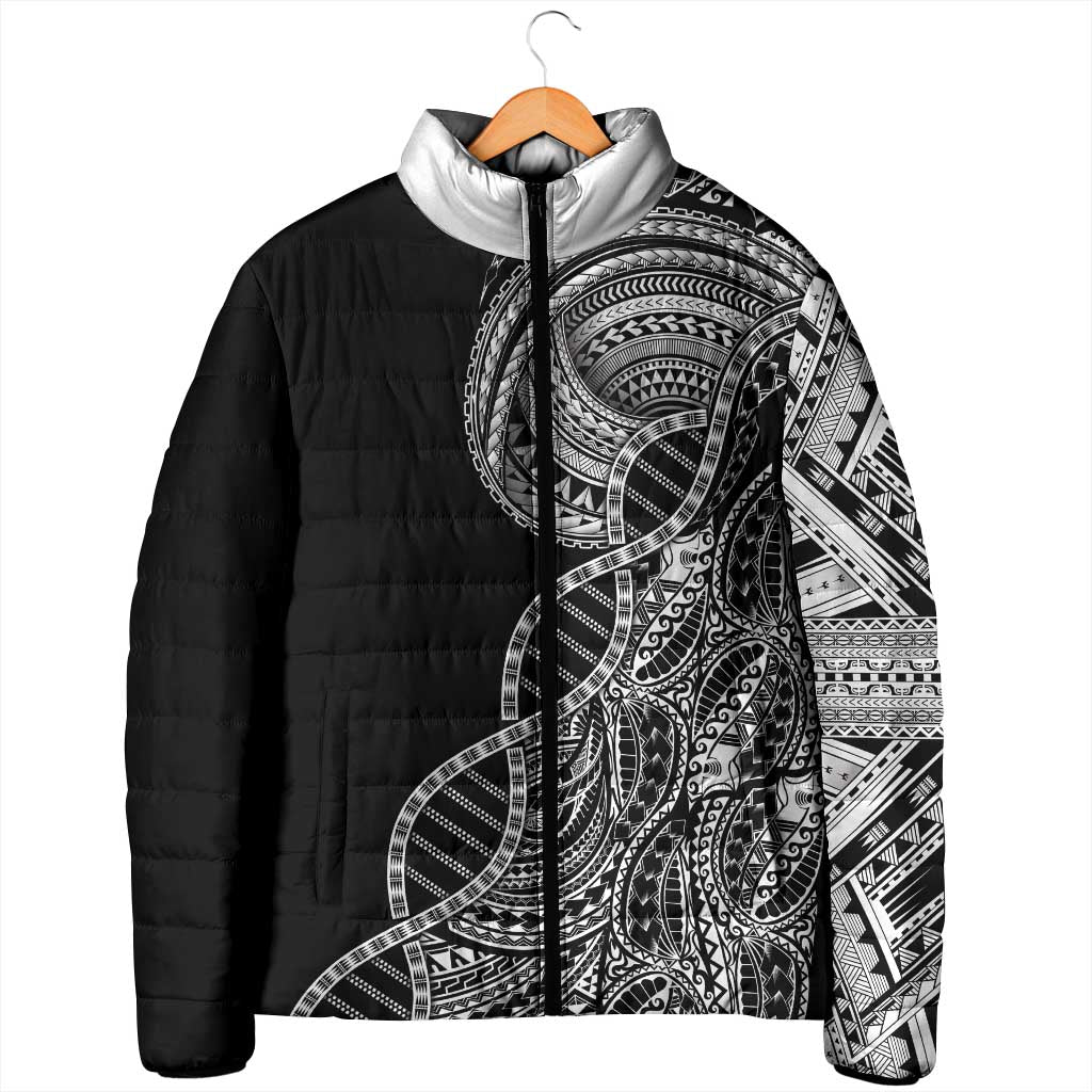 Samoan DNA Art Tattoo Padded Jacket Polynesian Pattern Black Color