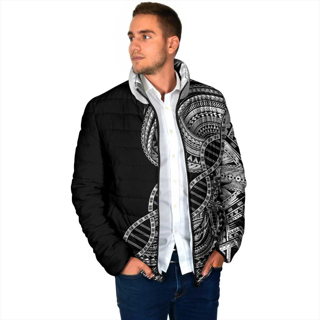 Samoan DNA Art Tattoo Padded Jacket Polynesian Pattern Black Color
