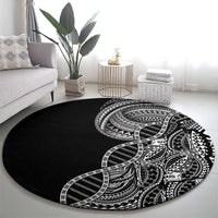 Samoan DNA Art Tattoo Round Carpet Polynesian Pattern Black Color