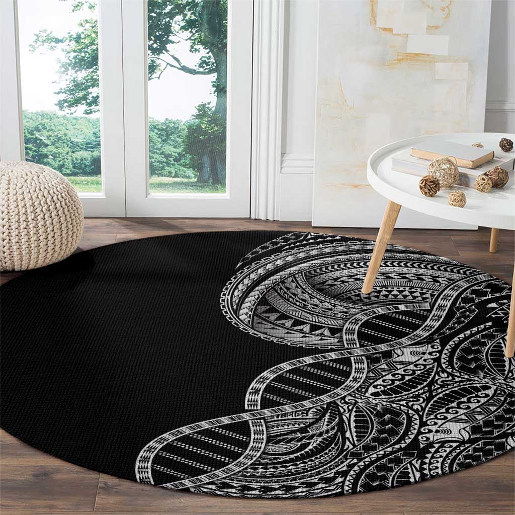 Samoan DNA Art Tattoo Round Carpet Polynesian Pattern Black Color