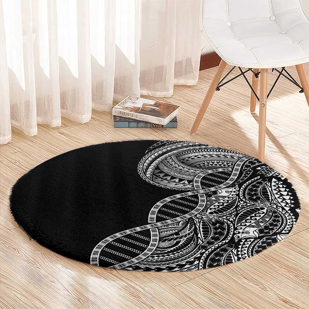 Samoan DNA Art Tattoo Round Carpet Polynesian Pattern Black Color