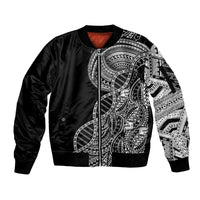 Samoan DNA Art Tattoo Sleeve Zip Bomber Jacket Polynesian Pattern Black Color