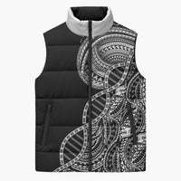 Samoan DNA Art Tattoo Sleeveless Puffer Jacket Polynesian Pattern Black Color