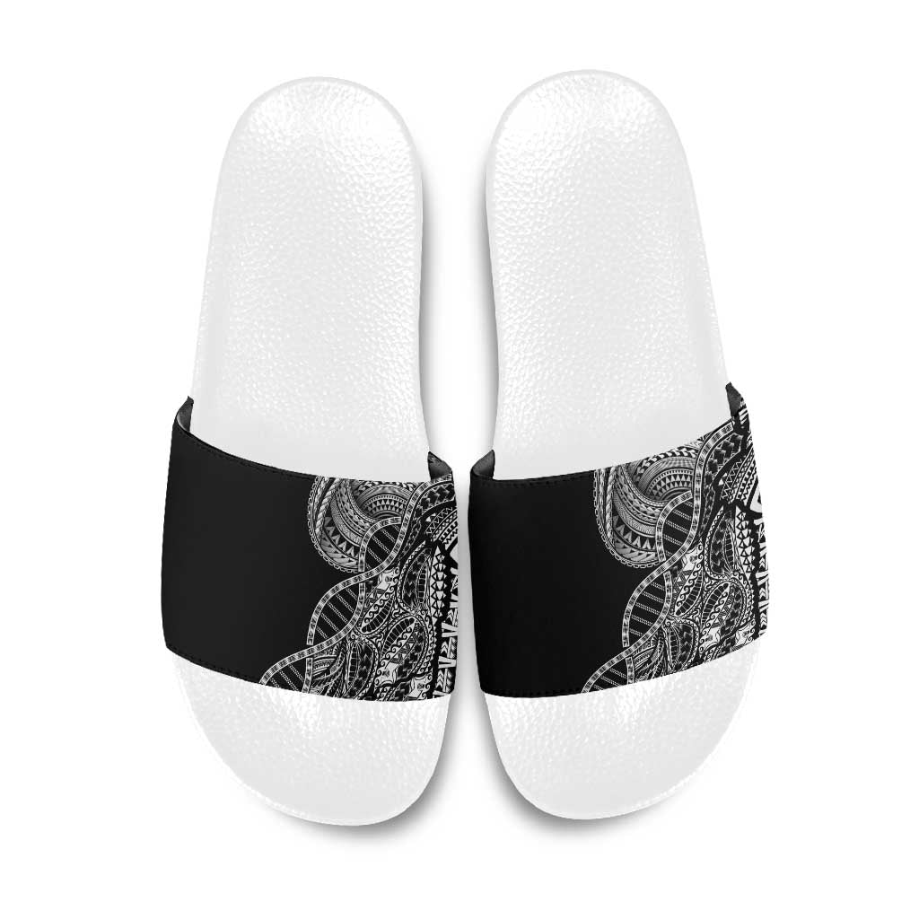 Samoan DNA Art Tattoo Slide Sandals Polynesian Pattern Black Color