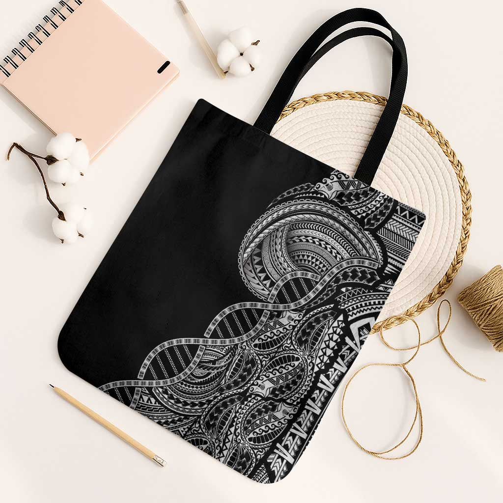 Samoan DNA Art Tattoo Tote Bag Polynesian Pattern Black Color