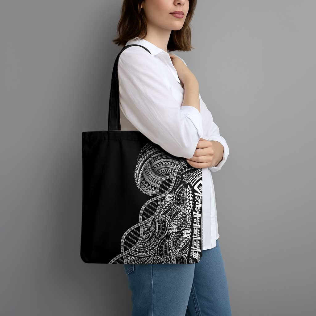 Samoan DNA Art Tattoo Tote Bag Polynesian Pattern Black Color
