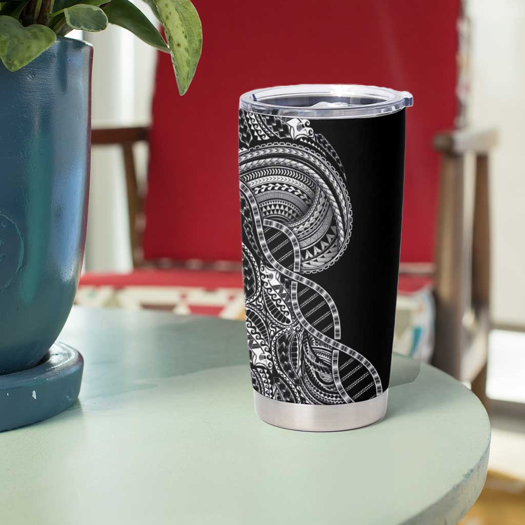 Samoan DNA Art Tattoo Tumbler Cup Polynesian Pattern Black Color