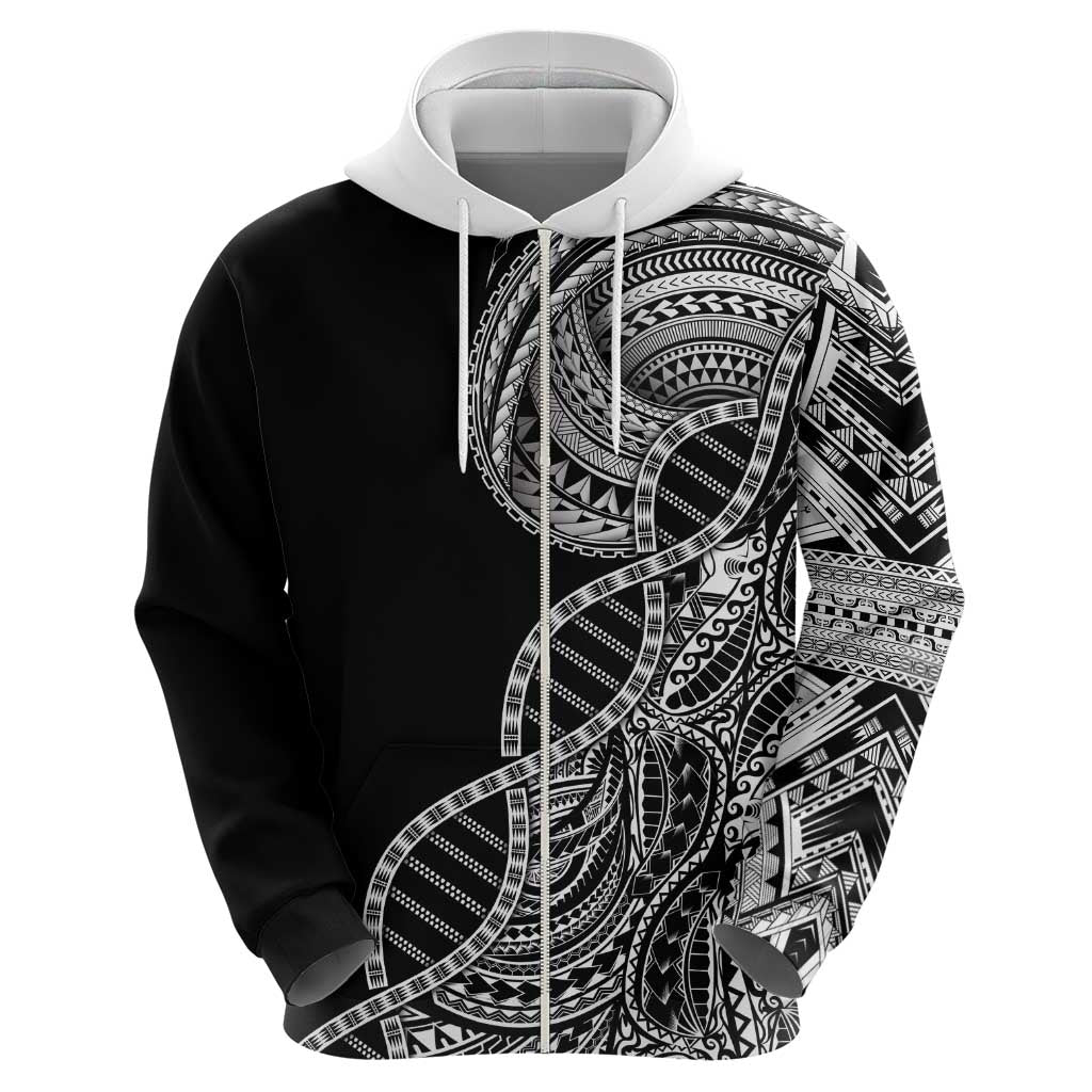 Samoan DNA Art Tattoo Zip Hoodie Polynesian Pattern Black Color