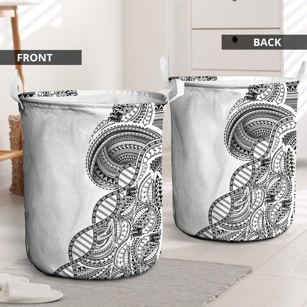 Samoan DNA Art Tattoo Laundry Basket Polynesian Pattern White Color