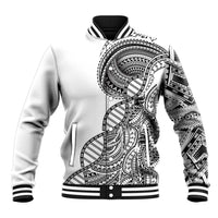 Samoan DNA Art Tattoo Baseball Jacket Polynesian Pattern White Color