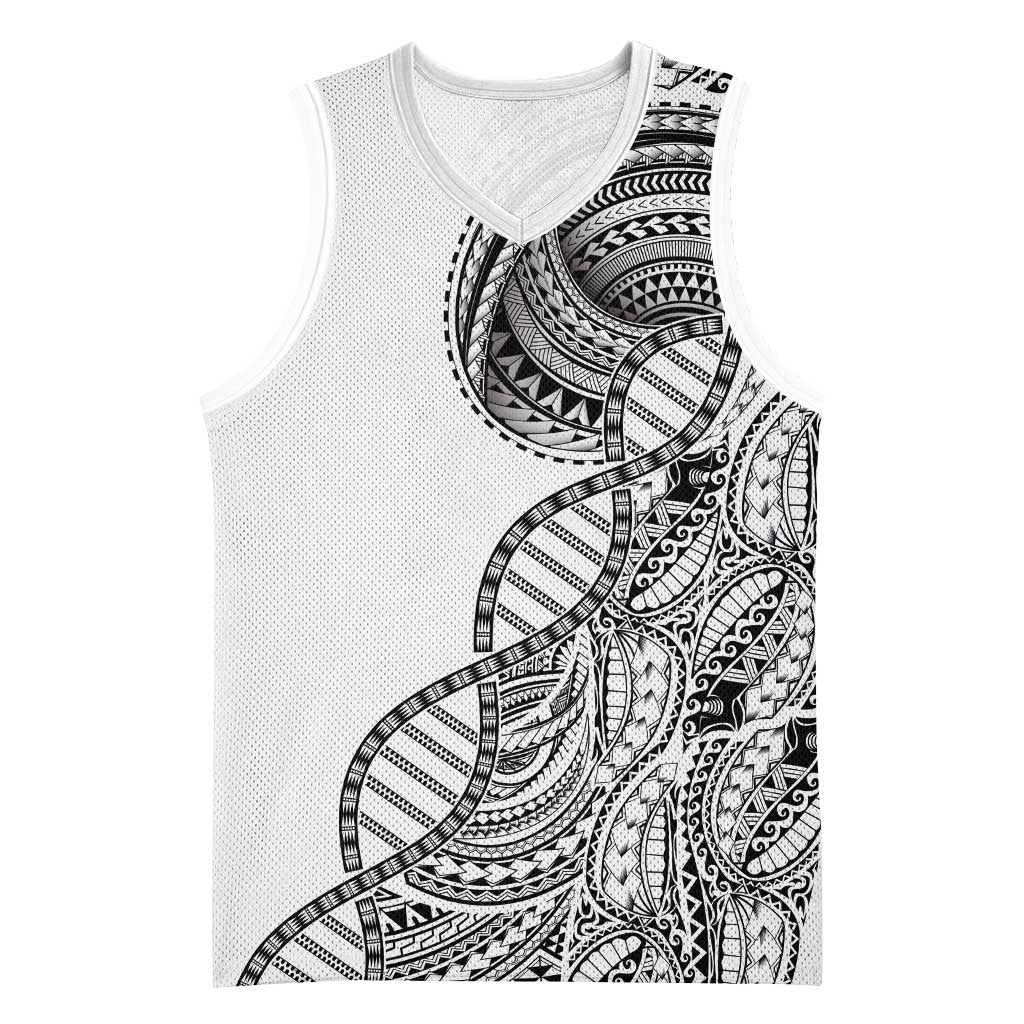 Samoan DNA Art Tattoo Basketball Jersey Polynesian Pattern White Color