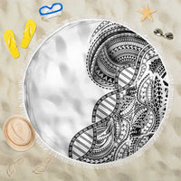 Samoan DNA Art Tattoo Beach Blanket Polynesian Pattern White Color