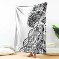 Samoan DNA Art Tattoo Blanket Polynesian Pattern White Color