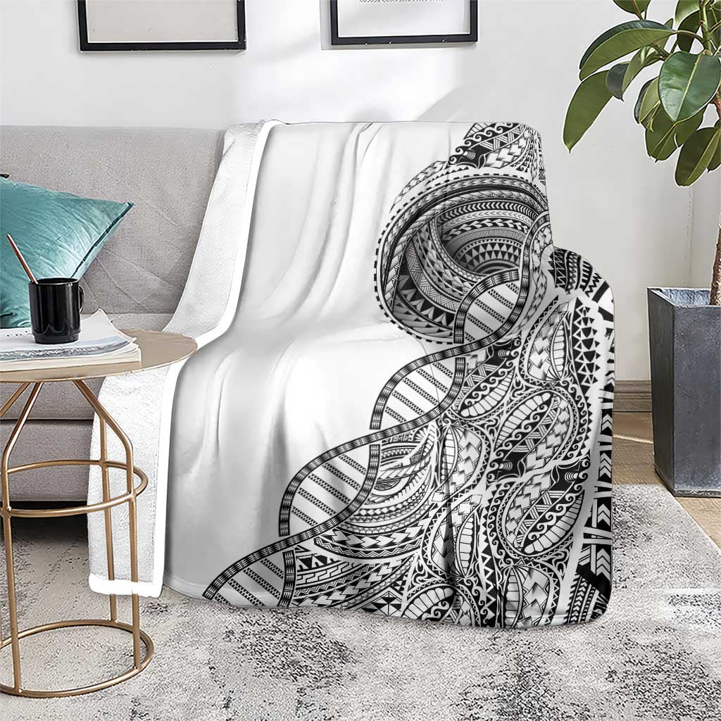 Samoan DNA Art Tattoo Blanket Polynesian Pattern White Color