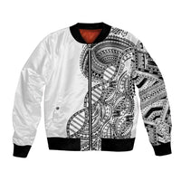 Samoan DNA Art Tattoo Bomber Jacket Polynesian Pattern White Color