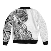 Samoan DNA Art Tattoo Bomber Jacket Polynesian Pattern White Color