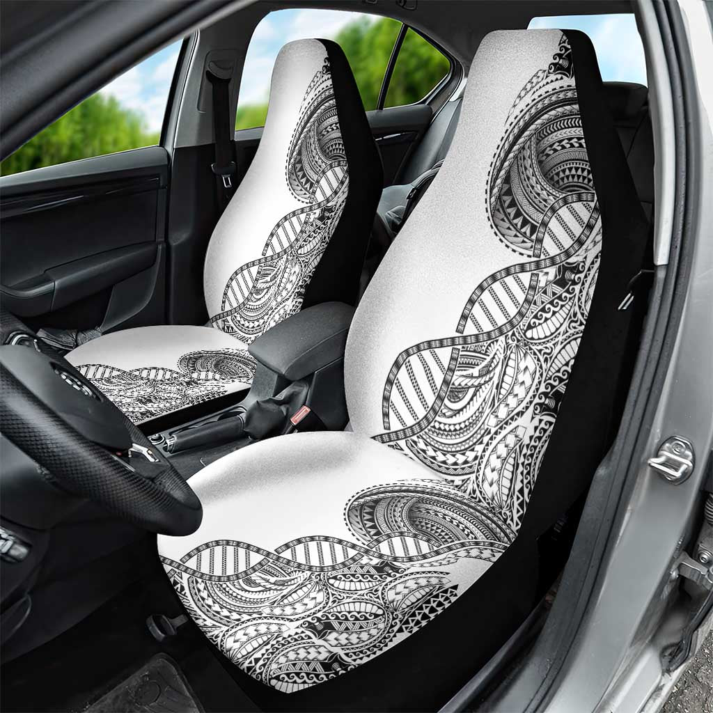 Samoan DNA Art Tattoo Car Seat Cover Polynesian Pattern White Color